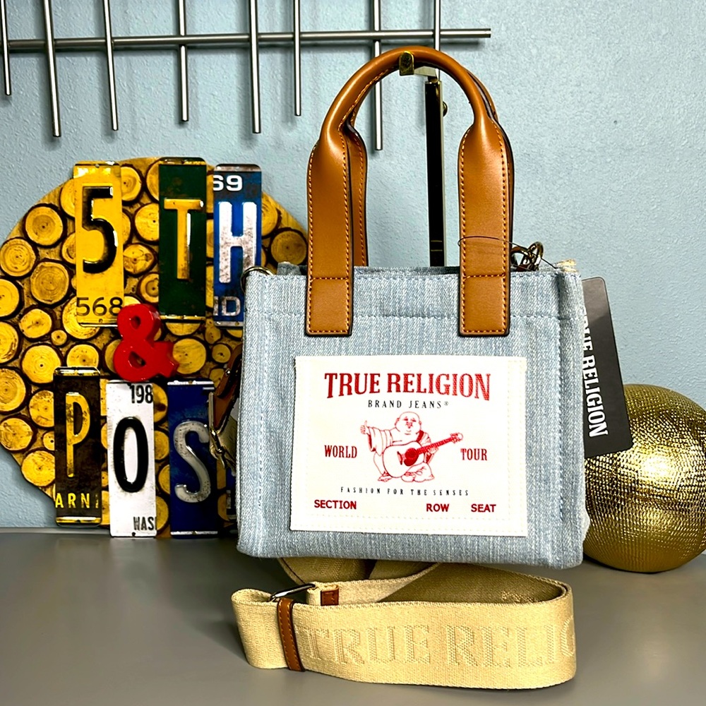 True Religion Mini Denim Logo Tote Bag
